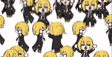 a bunch of anime characters with yellow hair are dancing