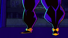 a colorful drawing of a person standing in front of a battle comics sign