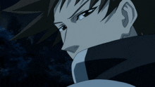 a close up of a cartoon character 's face with a serious look on his face