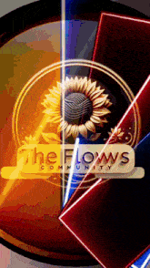 a logo for the flows community has a sunflower on it