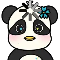 a panda bear with a flower on its head