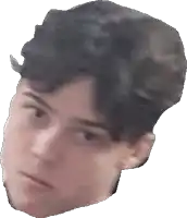 a close up of a man 's face with a slight smirk on his face