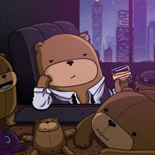 a cartoon of a teddy bear sitting on a couch with the letter j on his hat