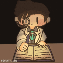a drawing of a man with a magnifying glass on his face