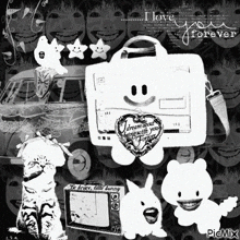 a black and white collage with a smiley face and the words " i love you forever "
