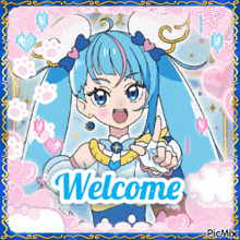 a picture of a girl with the words welcome on it