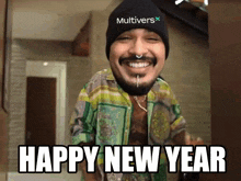 a man wearing a beanie that says multivers