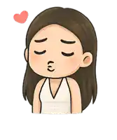 a cartoon of a girl blowing a kiss with a heart above her