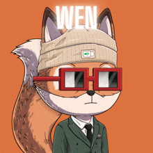 a cartoon of a fox wearing glasses and a beanie with the word wen written above it