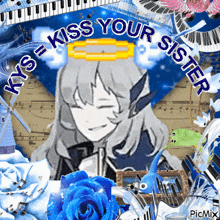 a picture of a girl with the words kys = kiss your sister above her