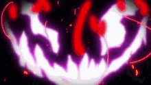 a close up of a purple and red glowing object on a black background