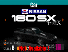 a black nissan 180sx type x is displayed in a video game