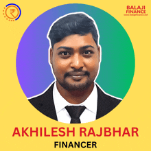 a man in a suit and tie with the name akhilesh rajbhar on the bottom