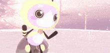 a cartoon character with a yellow head and purple face