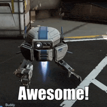 a robot in a video game says awesome on the screen