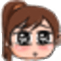 a close up of a cartoon girl 's face with a ponytail .