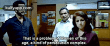 a man and two women are standing next to each other and the man says that is a problem of women