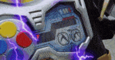 a close up of a video game controller with lightning coming out of it .