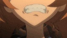 a close up of a cartoon character 's mouth with a white object sticking out of it