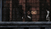a person standing in front of a window with a sword