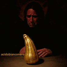 a painting of a man covering his mouth with his hand and the words acidobianconero below him