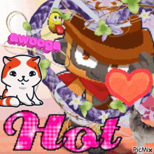 a picture of a cat with the word hot underneath