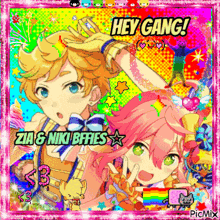 a picture of a boy and a girl with the words hey gang zia & niki bffes
