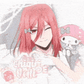 a drawing of a girl with red hair and the words chigiri vale