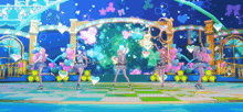 a group of anime girls are dancing on a stage