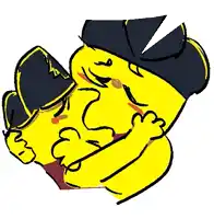 a couple of yellow cartoon characters hugging each other on a white background .