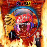 an advertisement for drums unstoppable with a microphone and headphones in the background