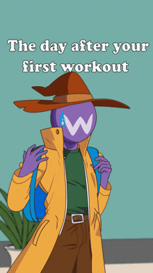 a cartoon of a wizard with the words " the day after your first workout " on the bottom