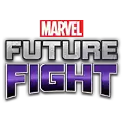 a logo for marvel future fight with purple and silver letters