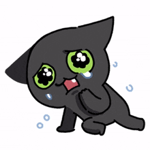 black cat green eyes crying sad