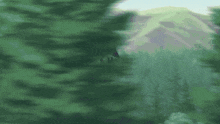 a person in a purple cape is flying over a forest