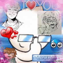 a picture of a boy with glasses and a heart that says my heart on it