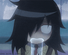 a cartoon of a girl drinking from a glass with the words zona anime tumblr below her