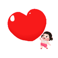 a cartoon girl is holding a red heart in her hand