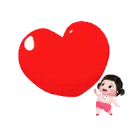 a cartoon girl is holding a red heart in her hand