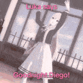 luka says goodnight diego in pink letters