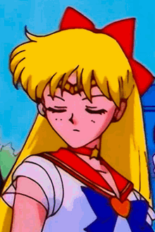a cartoon girl with a red bow on her head
