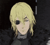 a man with blonde hair and an eye patch on his right eye