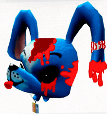 a blue bunny with blood coming out of it 's face