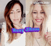 two women are standing next to each other and the name rosy j ross is on the bottom