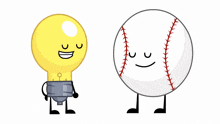 a group of cartoon characters including a light bulb and a baseball
