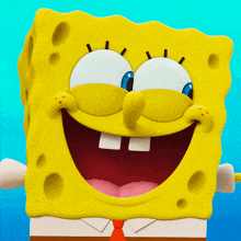 a close up of spongebob 's face with his mouth open
