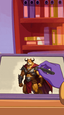 a cartoon drawing of a doge in a warrior costume