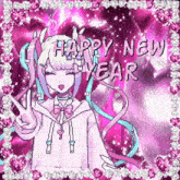 a pixel art of a girl with the words happy new year written on it