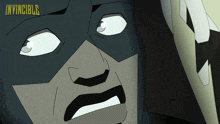 a cartoon drawing of a man with the word invincible on the bottom