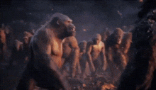 a close up of a gorilla 's face with flames in the background